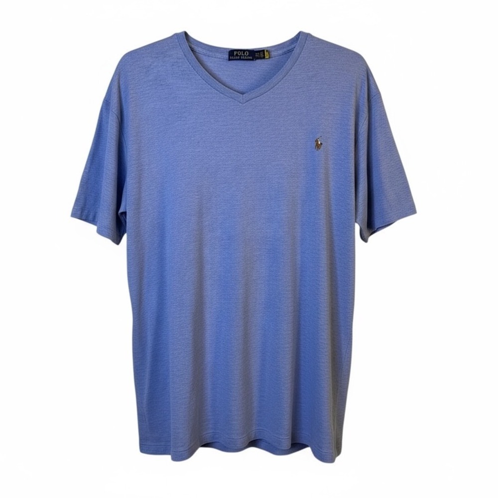 Polo Ralph Lauren T-shirt Men's 2XLT Tall Blue V Neck Tee Pony Logo Soft Touch